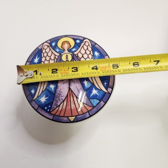 Mikasa 5" Round Angel Porcelain Covered Trinket Jewelry Box HK 501 Christmas 90s - Picture 6 of 8